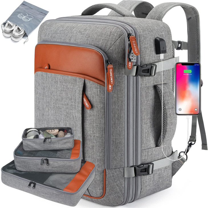 Lumesner Carry on Travel Backpacks, Extra Large 40L Flight Approved Bag for Men & Women,Expandable Suitcase Backpack With 4 Packing Cubes,Water Resis