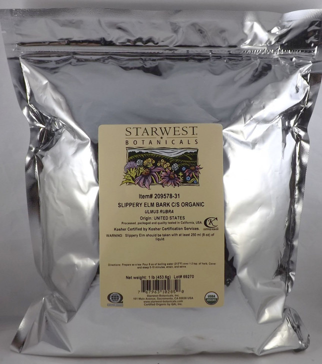 Starwest Botanicals Organic Slippery Elm Bark C/S, 1 lb (453.6 g)