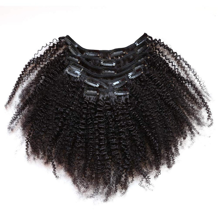 ZigZag Hair Afro Kinky Curly Clip In Human Hair Extensions Brazilian Virgin African American 4B 4C Natural Clip Ins For Black Women (16inch, 4B 4C)