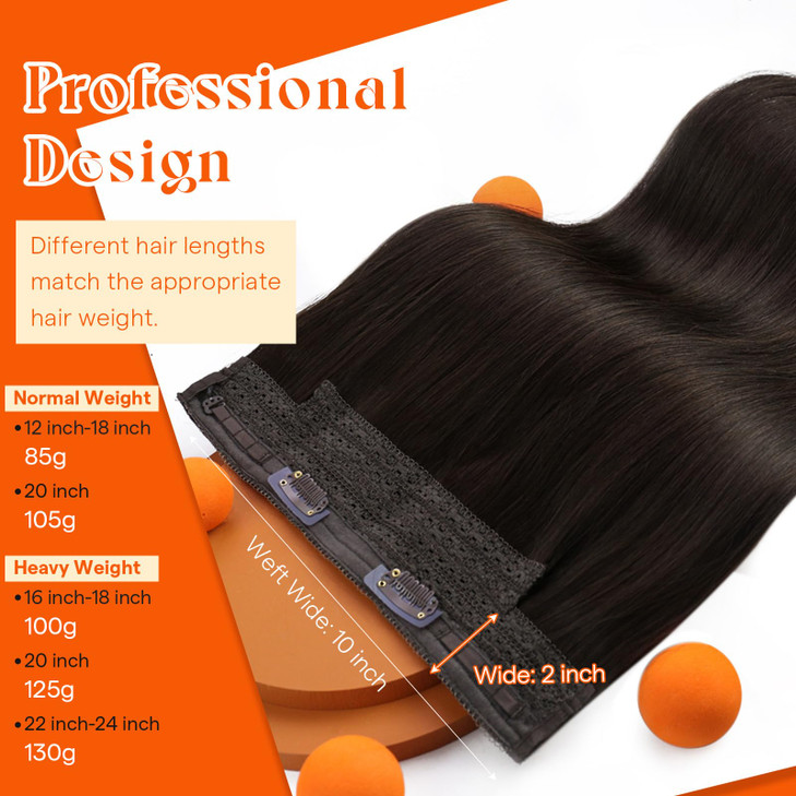 Sunny Hair Wire Hair Extensions Real Human Hair Fish Line Human Hair Extensions Invisible Wire Extensions Darkest Brown #2 12 Inch