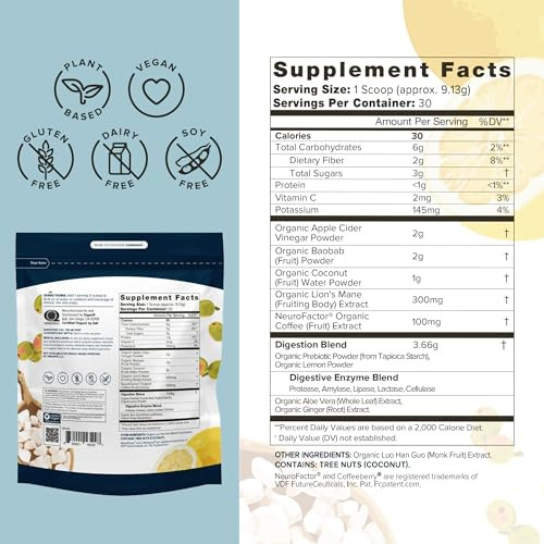 Organifi Pure - Promotes Stimulation in Learning, Memory, Focus, and Clarity - Brain Support with Superfoods - Gluten-Free and Non GMO - Best Served