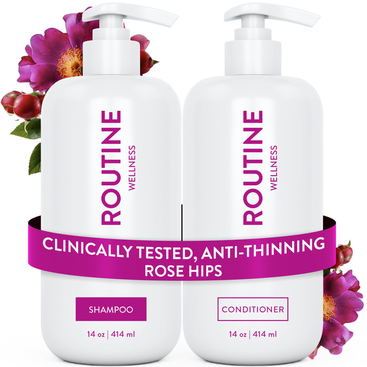 Routine Wellness Anti-Thinning Shampoo and Conditioner Set for Thinning Hair - Biotin DHT Blocker Women & Men - Color Safe Shampoo for Hair Loss & He