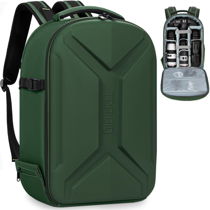 TORIBIO Camera Backpack, Hardshell DSLR Photography Camera Bag, Waterproof Hard Shell Camera Case with Tripod Holder & 15.6" Laptop Compartment Compa