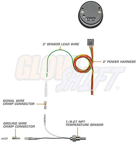 GlowShift Tinted 7 Color 300F Water Coolant Temperature Gauge Kit - Includes 1/8-27 NPT Electronic Sensor & Wiring - Multi-Color Display - Black Dial