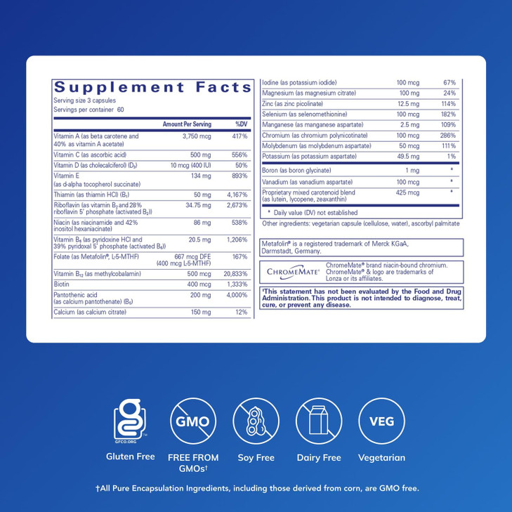 Pure Encapsulations Nutrient 950 A Without Copper & Iron | Hypoallergenic Multi-Vitamin/Mineral Formula for Optimal Health | 180 Capsules