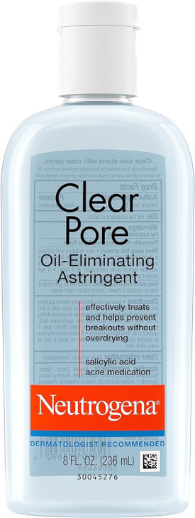 Neutrogena Clear Pore Oil-Eliminating Facial Astringent with 2% Salicylic Acid Acne Medication and Witch Hazel, Pore Clearing Treatment for Acne-Pron