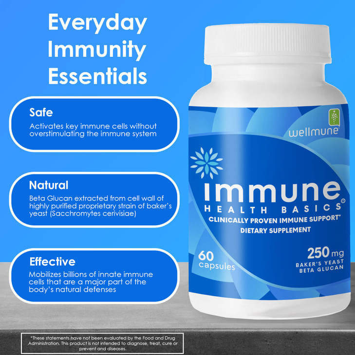 Immune Health Basics Ultra Strength Immunity - Clinically Proven Immune Support - Wellmune Highly Purified Beta Glucan - Gluten-Free, Non-allergenic,