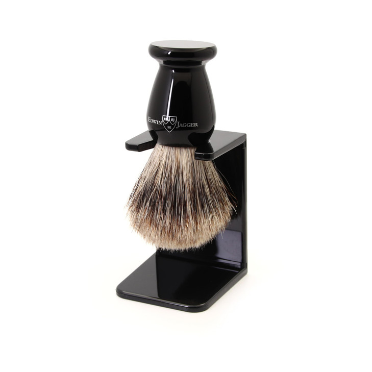 Edwin Jagger 1EJ946SDS Classic Best Badger Hair Exfoliating Shaving Brush with Stand for Shaving Cream or Shaving Soap for Men and Women (Imitation E
