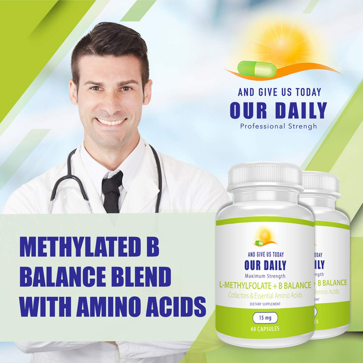 Our Daily Vites L-Methylfolate 15 MG B Complex Balance 5 MTHF Active Folate, Methylated B12, B9, B6, B2 Brain, Heart and Fetal Health, Non-GMO, 60 Co