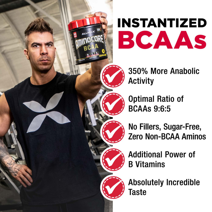 ALLMAX AMINOCORE BCAA Powder for Workout Muscle Recovery & Increased Endurance - Sugar Free, No Fillers 8.18 Grams Bcaas Amino Acids, B Vitamins for
