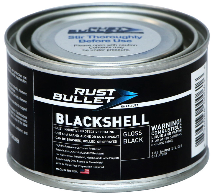 RUST BULLET BlackShell - Gloss Black - 4 Oz - Corrosion Preventive Coating, UV Resistant Rust Proofing Paint, Long-Lasting Metal Protection