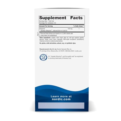 Nordic Naturals Nordic CoQ10 Ubiquinol - 60 Mini Soft Gels - 100 mg Coenzyme Q10 (CoQ10) Ubiquinol - Heart & Brain Health, Cellular Energy Production