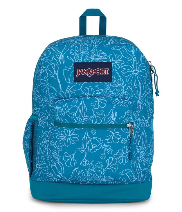JanSport Cross Town Plus Backpack - Large Main Compartment, Side Water Bottle Pocket, 15-Inch Padded Laptop Sleeve - Delightful Daisies Green