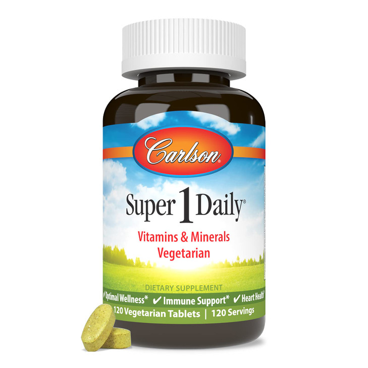 Carlson - Super 1 Daily, Vegetarian Multiple Formula, Multivitamin, Optimal Wellness, 120 Tablets