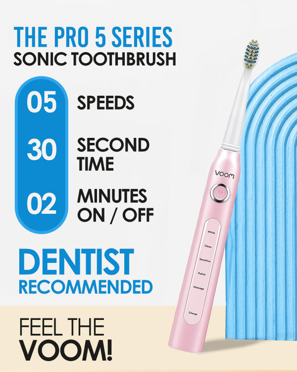 Voom Sonic Pro 5 Electric Toothbrush for Adults - Ultrasonic Electric Toothbrushes with Replacment Brush Head, Dentist Recommended Power Sonic Toothb