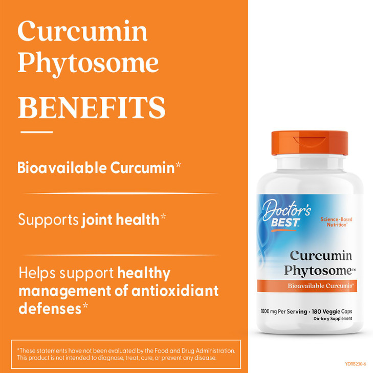 Doctors Best Curcumin Phytosome, Bioavailable Curcumin, Non-GMO, Gluten Free, Soy Free, Vegan, 1000mg, 180 Veggie Caps