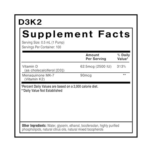Quicksilver Scientific Nanoemulsified D3K2 - Emulsified Liquid Vitamin D3 + K2 MK7 Liposomal Supplement for Heart, Bone Health + Immune Support - Bio