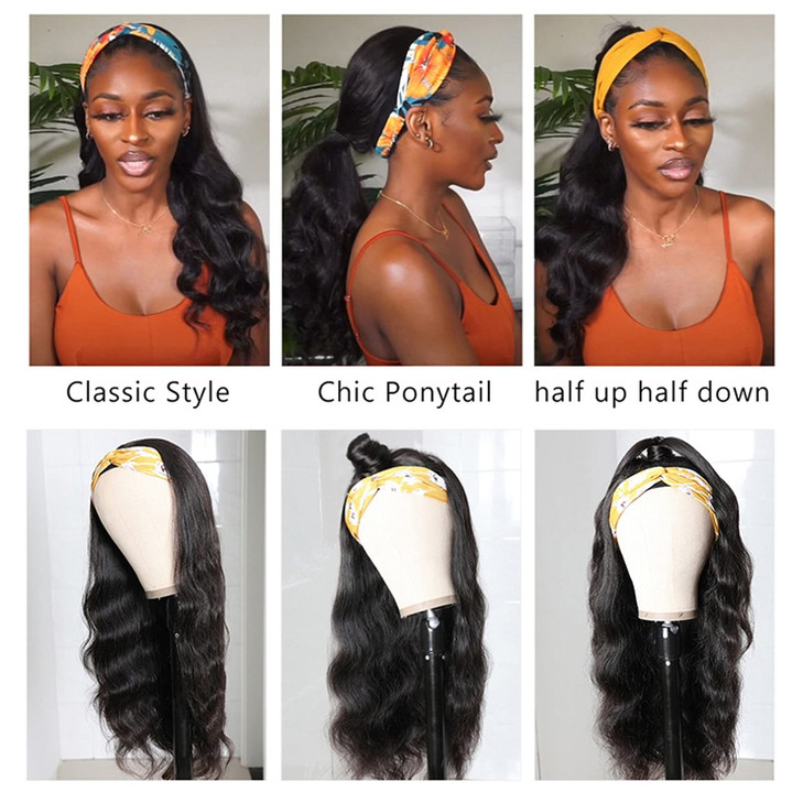 catti Headband Wig Human Hair Body Wave Human Hair Headband Wigs for Black Women Glueless None Lace Front Wigs Brizilian Virgin Hair Machine Made Hea