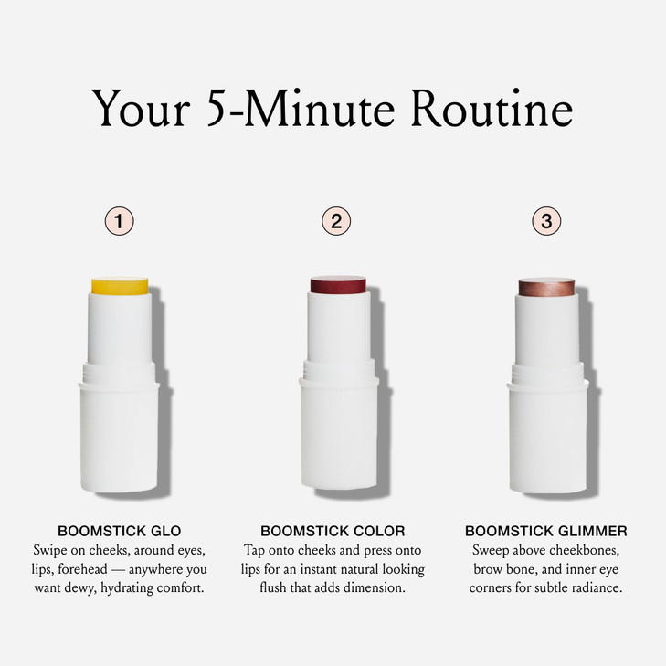 Boomstick Trio ® Color 3 Pack Cream Blush Makeup, Color Blush Stick, Highlighter Stick & Moisturizer for Cheeks, Eyes & Lips, Blendable Vegan Boom St