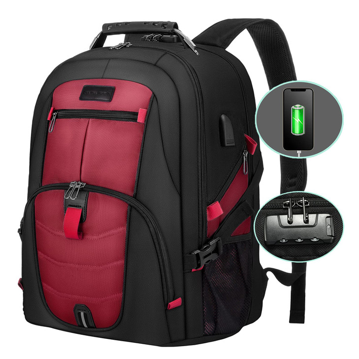 LOVEVOOK Large Backpack for Men 18.4 inch Heavy Duty Travel Laptop Backpack with USB Port Waterproof for Business Work (18 inch, Red)