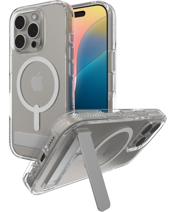 ZAGG Crystal Palace Snap with Kickstand Case for iPhone 16 Pro - MagSafe & Wireless Charging Compatible, Survives Drops Up to 13ft, Textured Grip, Ec