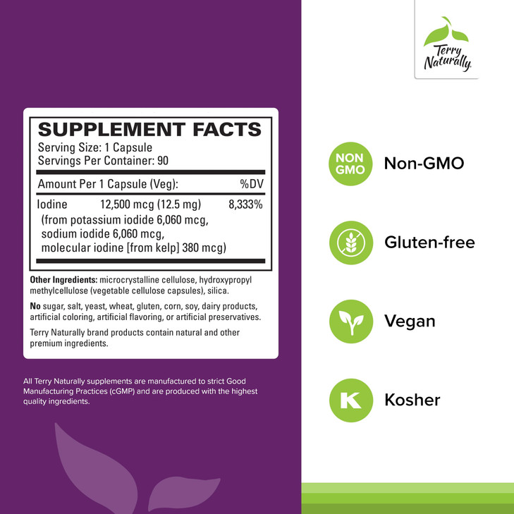Terry Naturally Tri-Iodine - Support Thyroid Health - Aids Hormone Balance with Molecular Iodine from Kelp - Features Potassium Iodide & Sodium Iodid