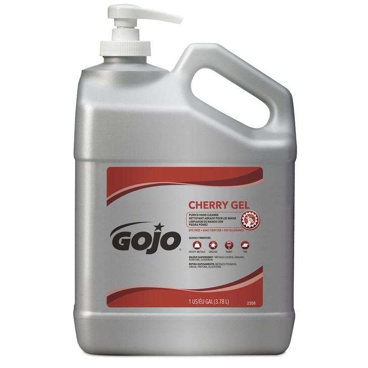 GOJO Cherry Gel Pumice Hand Cleaner Cherry Fragrance, 1 Gallon Hand Cleaner with Pumice in Pump Bottle (Pack of 1) - 2358-02