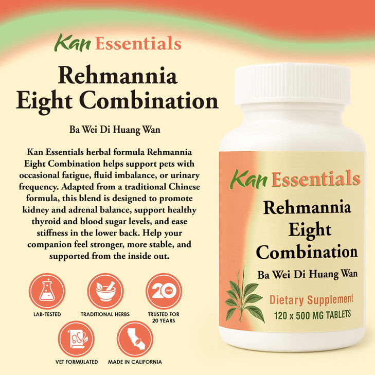 Kan Herb Company Rehmannia Eight Combination  Traditional Chinese Herbal Blend for Dogs & Cats to Support Kidney Health, Vitality, & Hormonal Balanc