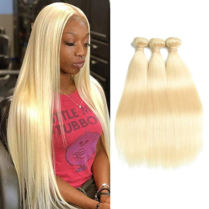 Blonde Human Hair Bundles, Sew in Hair Extensions Real Human Hair, 613 Blonde Weft Hair Weave Bundles, Weft Hair Extensions Human Hair for (18 20 22)