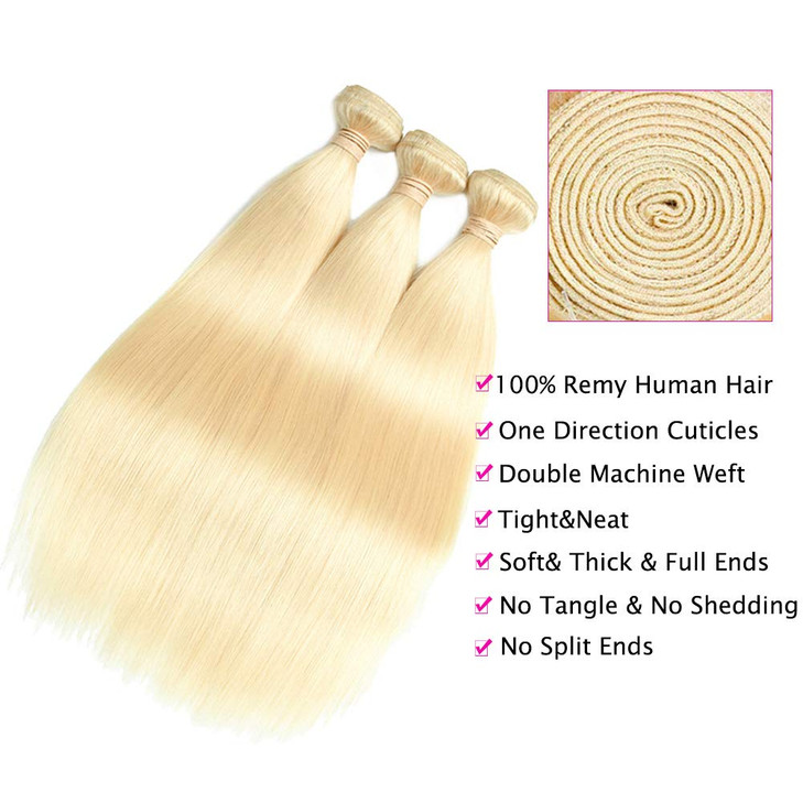 Blonde Human Hair Bundles, Sew in Hair Extensions Real Human Hair, 613 Blonde Weft Hair Weave Bundles, Weft Hair Extensions Human Hair for (18 20 22)