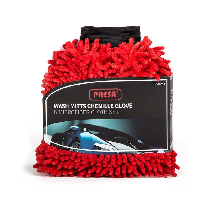 Presa Chenille Microfiber Premium Scratch-Free Wash Mitt and Microfiber Cloth, 3-Piece Set