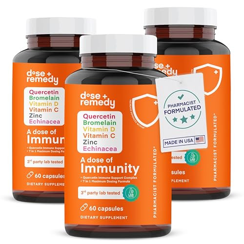 A Dose of Immunity Quercetin with Vitamin C and Zinc, Vitamin D, 500mg Quercetin Bromelain with Echinacea & B Vitamins, Lung Immune Support Supplemen