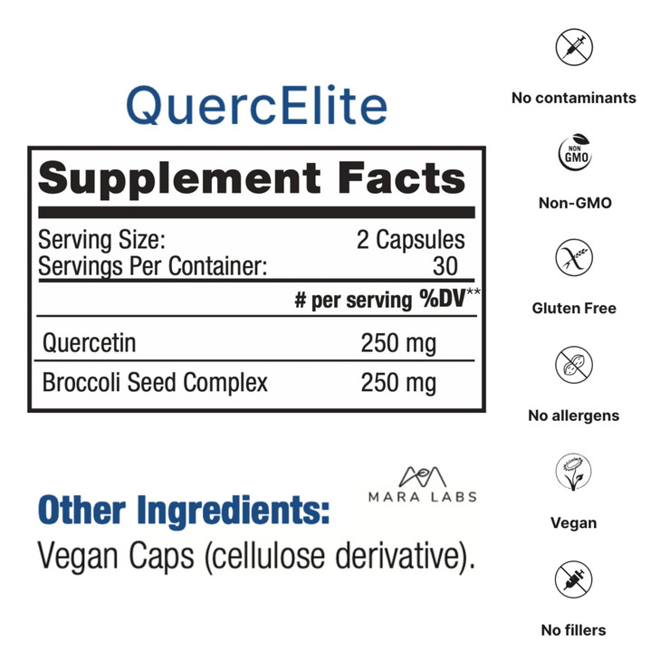 Mara Labs QuercElite Bioavailable Quercetin | 250 mg Quercetin and 250 mg Broccoli Seed Complex | 60 Vegan Capsules