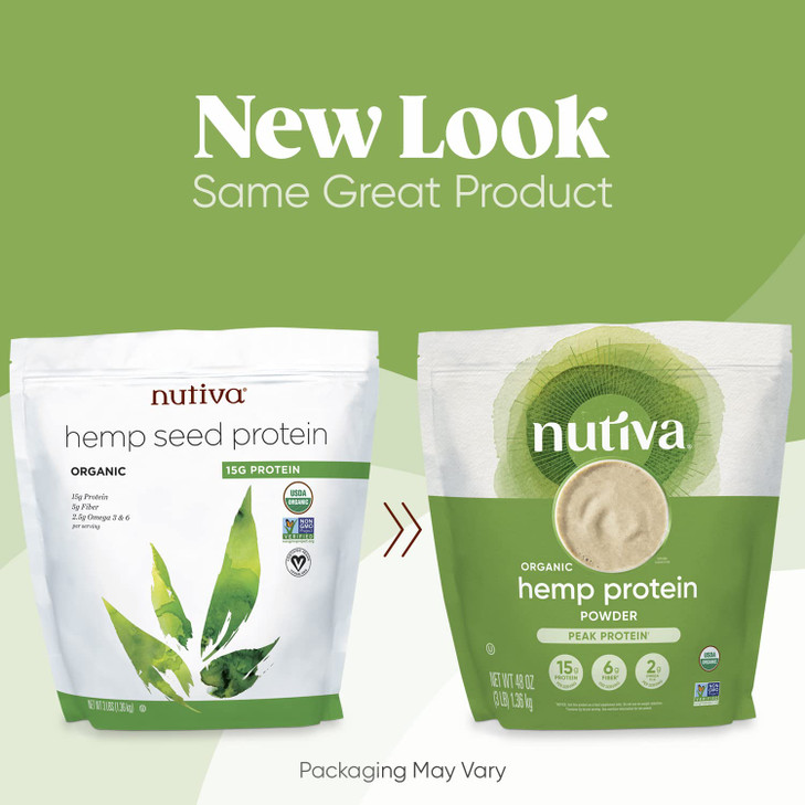 Nutiva Organic Cold-Pressed Raw Hemp Seed Protein Powder, Peak Protein, 3 Pound, USDA Organic, Non-GMO, Whole 30 Approved, Vegan, Gluten-Free & Keto,