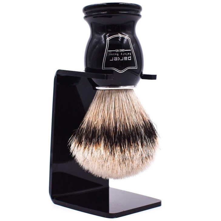 Parker Silvertip Badger Shaving Brush with Resin Handle & Resin Stand | 22mm Soft Knot for Rich Lather | Handcrafted Brush for Shave Cream or Soap |