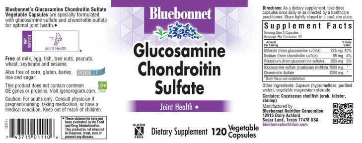 Bluebonnet Glucosamine Chondroitin Sulfate Supplement, 120 Count