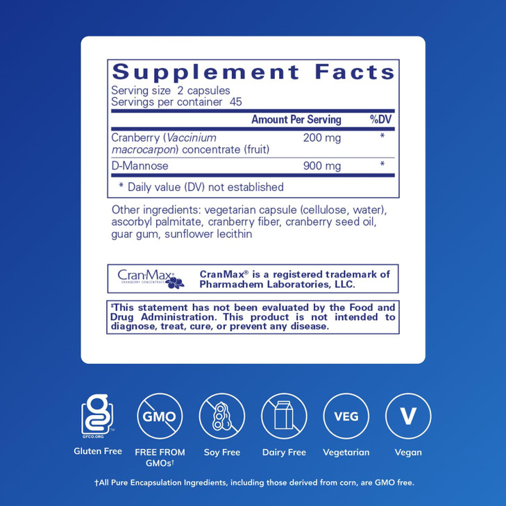 Pure Encapsulations Cranberry D-Mannose - Supports Urinary Tract Health* - with Cranberry Fruit Solids - Vegan & Non-GMO Dietary Supplement - 90 Caps