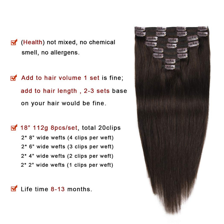 Real Clip in Hair Extensions Natural Black 8 Pieces - Premium Women Straight Double Weft Thick Remy Hair Extensions Clip in on Human Hair for Long Ha