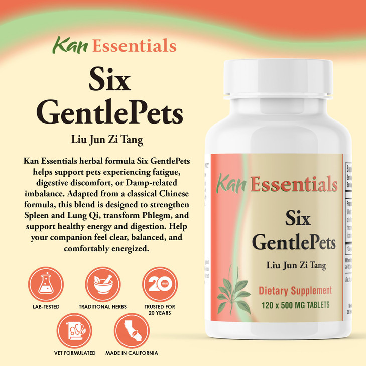 Kan Herbs Company Six GentlePets  Traditional Chinese Herbal Blend for Dogs and Cats to Support Energy, Digestion, Appetite, and Respiratory Comfort
