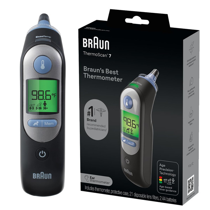 Braun ThermoScan 7 Digital Ear Thermometer for Adults, Babies & Infants, Age-Adjusted Fever Guidance, No. 1 Brand Recommended by Pediatricians