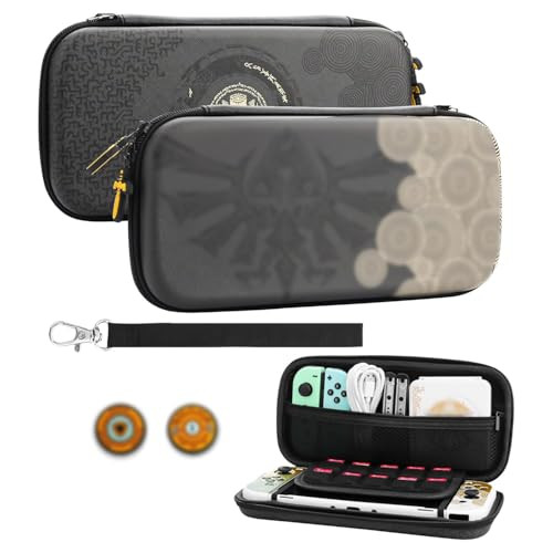 FUNDIARY Black Travel Carrying Case for Nintendo Switch OLED with Monster Hunter Design, Shockproof Accessories Kit with Portable Storage Bag, Hard P