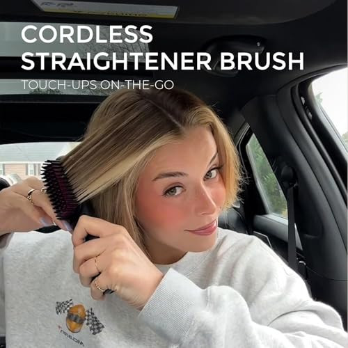 TYMO Porta Cordless Hair Straightener Brush, Portable Mini Straightening Brush for Travel, Negative Ion Hot Comb Hair Straightener for Women, Lightwe