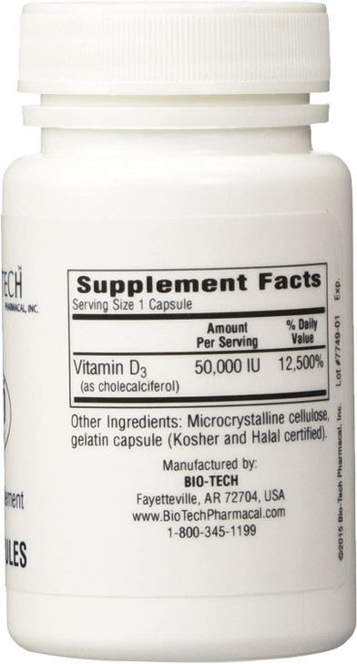 D3-50 50,000iu - Bio-Tech Pharmacal - 100 Capsules - Pack of 2
