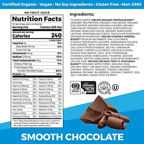 Orgain Organic Nutritional Vegan Protein Shake, Smooth Chocolate - 16g Plant Based Protein, Meal Replacement, 22 Vitamins & Minerals, Fruits & Vegeta