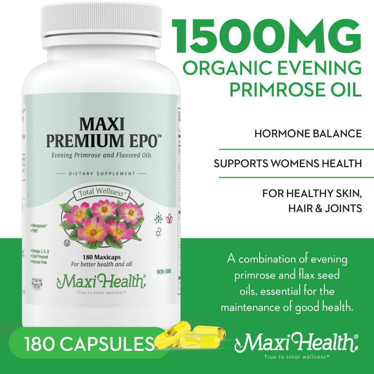 Organic Evening Primrose Oil Capsules 1500mg - EPO Gamma Linolenic Acid Supplement - Hormone Balance for Women - PMS & Hot Flashes Menopause Relief -