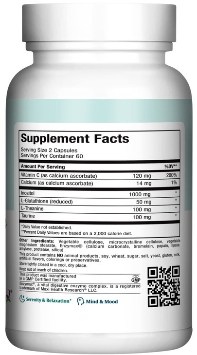 Maxi Health - Relax to The Max Stress Relief Formula (120 Count) Stress Relief Capsules with Vitamin C, Calcium, L-Theanine, L-Taurine & Amino Acids