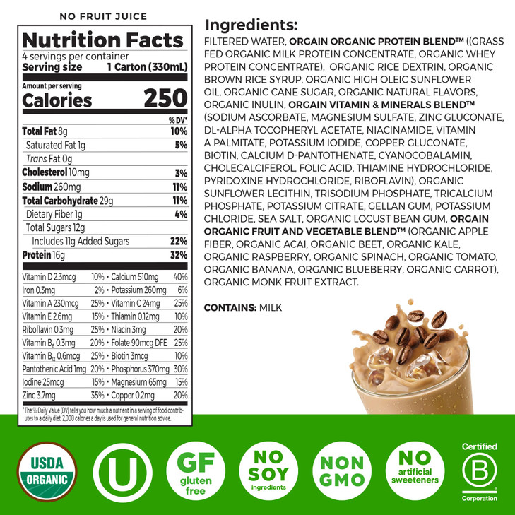 Orgain Organic Nutritional Protein Shake, Iced Café Mocha - 16g Grass Fed Whey Protein, Meal Replacement, 20 Vitamins & Minerals, Fruits & Vegetables