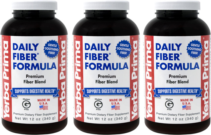 Yerba Prima Daily Fiber Formula Powder - 12 oz (Pack of 3) - Soluble & Insoluble Dietary Fiber Supplement - Colon Cleanse - Vegan, Non-GMO, Gluten-Fr