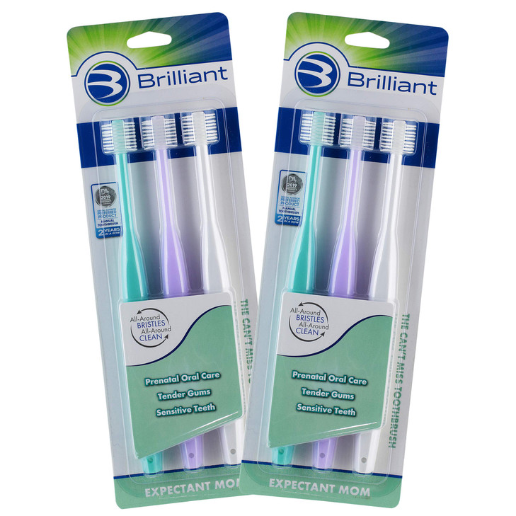 Brilliant Oral Care Expectant Mom Toothbrush, a Pregnancy Must Have with Gentle, Extra Soft Bristles, Round Head for Sensitive Teeth and Gums, Assort