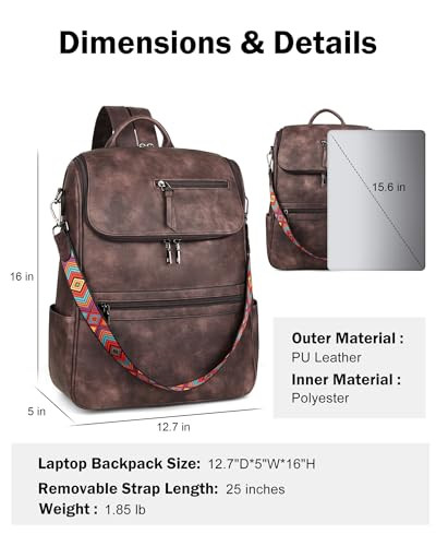 FADEON Laptop Backpack for Women Leather Travel Backpack with Laptop Compartment, Designer Ladies Computer Backpacks Coffee